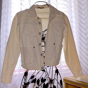 Embroidered Denim Jacked - Cream